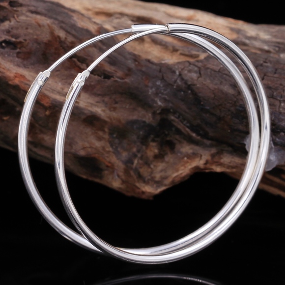 925 Sterling Silver Endless Hoop Earrings - Picture 2 of 7